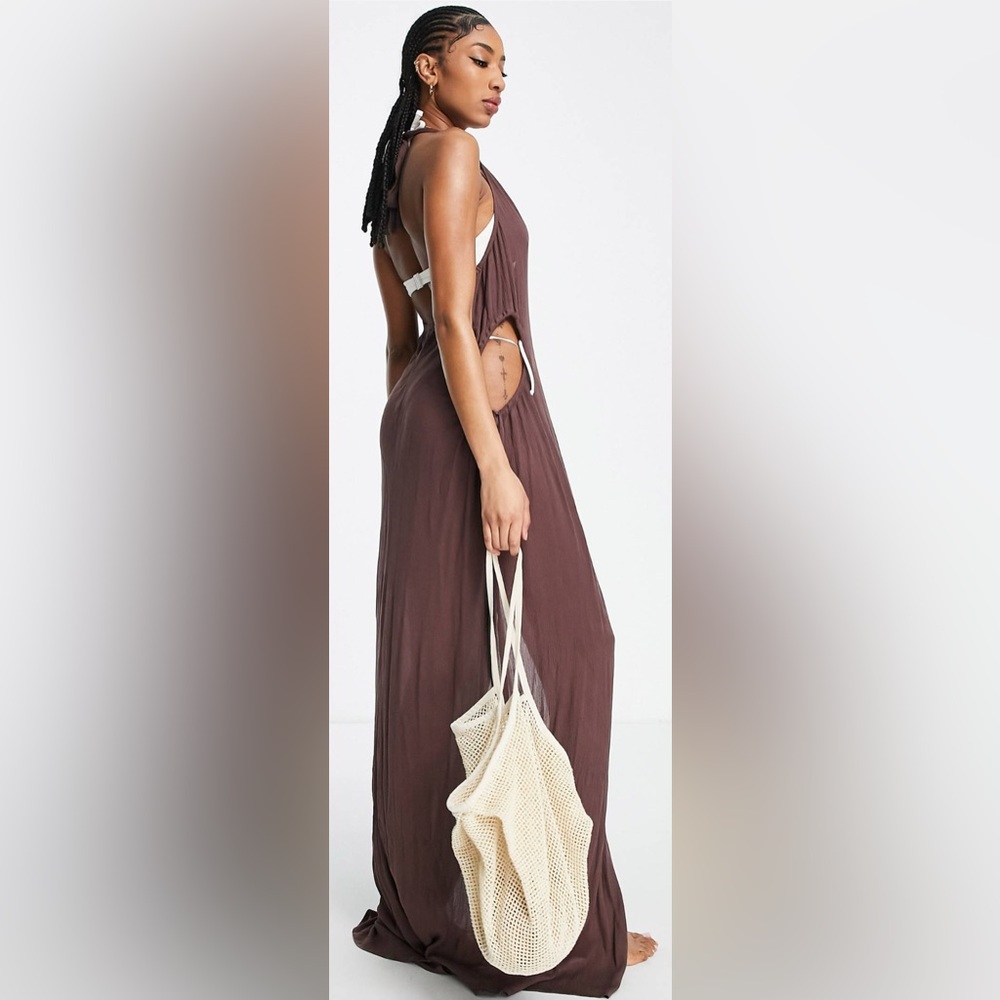 NWT! BEACH COVER UP MAXI DRESS! SEXY SIDE HOLES! HALTER NECK! LEG SLIT! - Picture 4 of 4